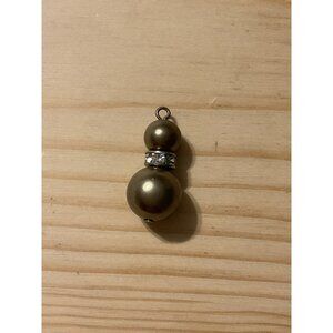Vintage Brass Snowman Pendant Charm With Rhinestone Accent
